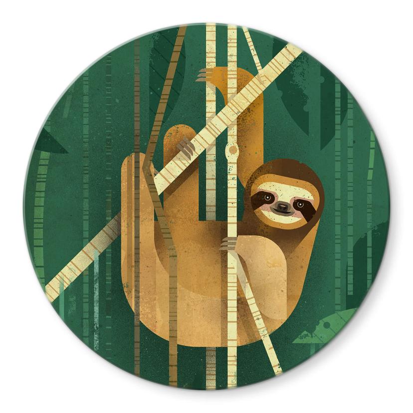 Tableau sur verre rond Brun - Paresseux