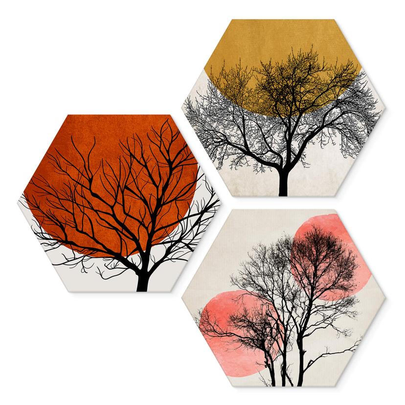 Esagono Alu-Dibond Kubistika - Warm Sunset (3 parti)