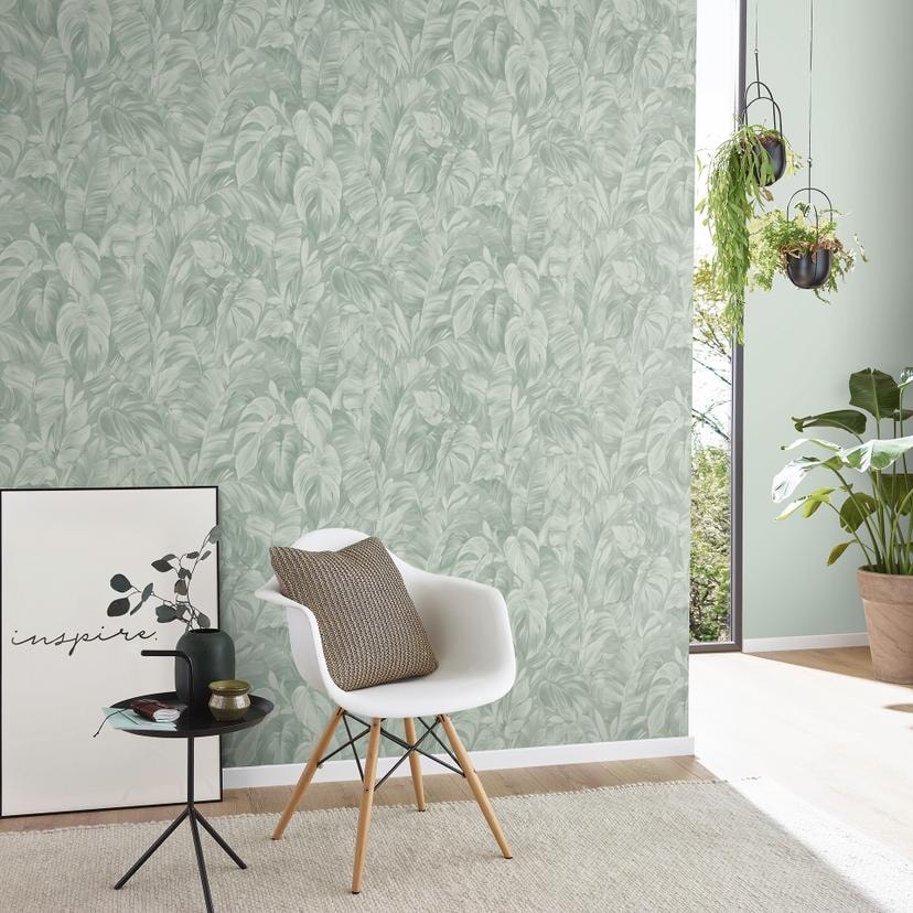 Non-woven tapet i junglelook i grøn