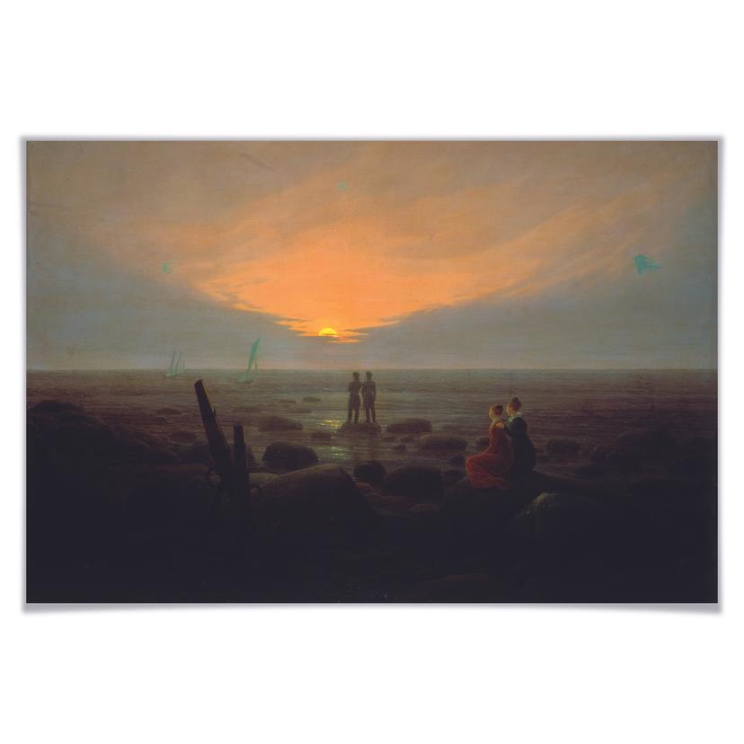 Poster Friedrich - Mondaufgang über dem Meer