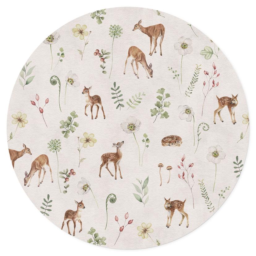 Vinilo decorativo Pequeño ciervo entre flores - Kikki Belle - Redondo
