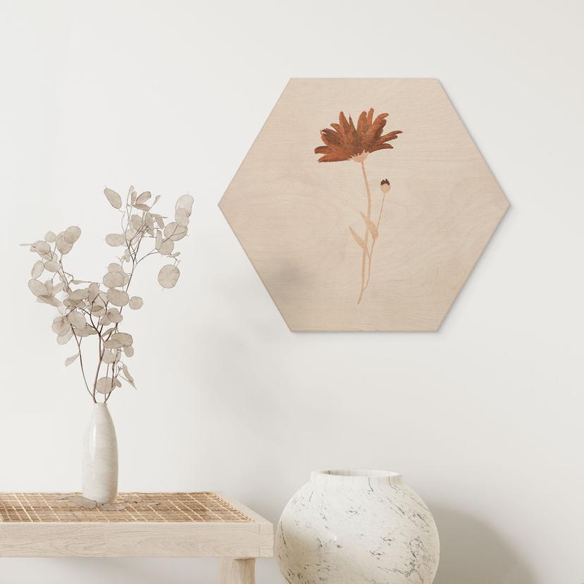 Stampa su legno esagonale di fiori selvatici astratti - Goed Blauw