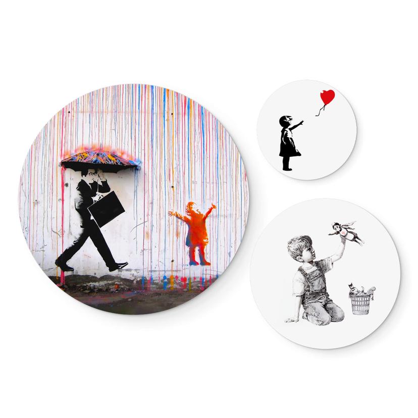 Alu-Dibond Bild Banksy - Streetart Set - Rund (3-teilig)