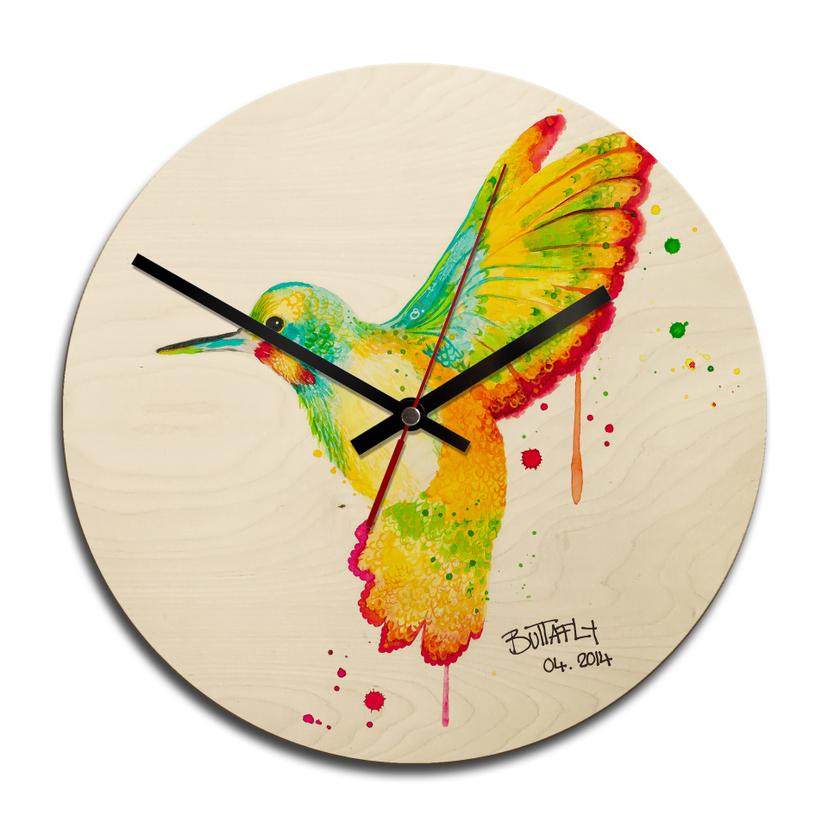 Horloge murale en bois - Buttafly - Colibri