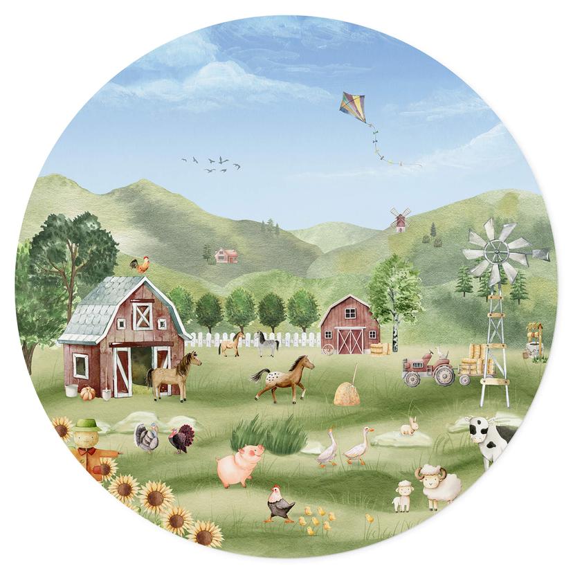 Kinderzimmer Wandtattoo - Oliver Robins - Bunter Bauernhof mit Tieren - Rund