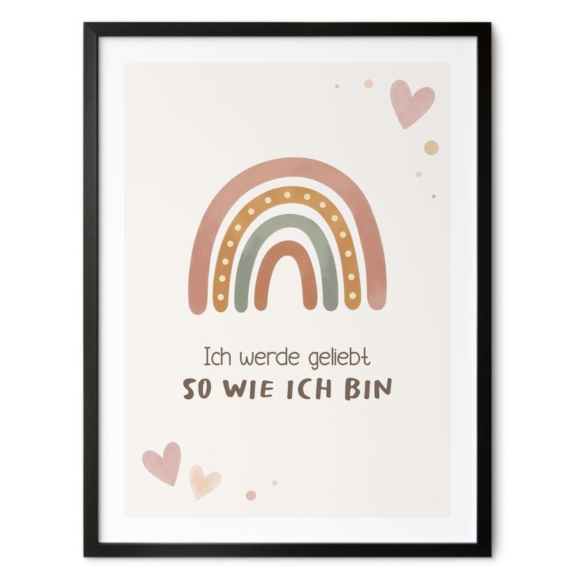 Kinder-Poster 'Ich werde geliebt' mit Boho-Regenbogen
