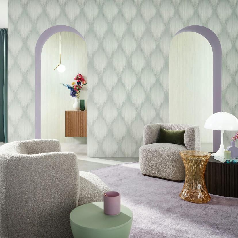 Papel pintado no tejido rayas, rombo rayas moderno en verde