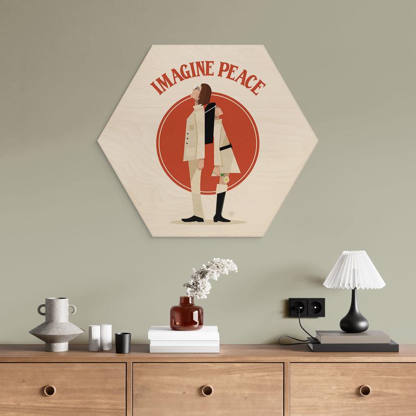 Stampa su legno esagonale Imagine Peace - Due per la pace e la speranza - Retrodrome