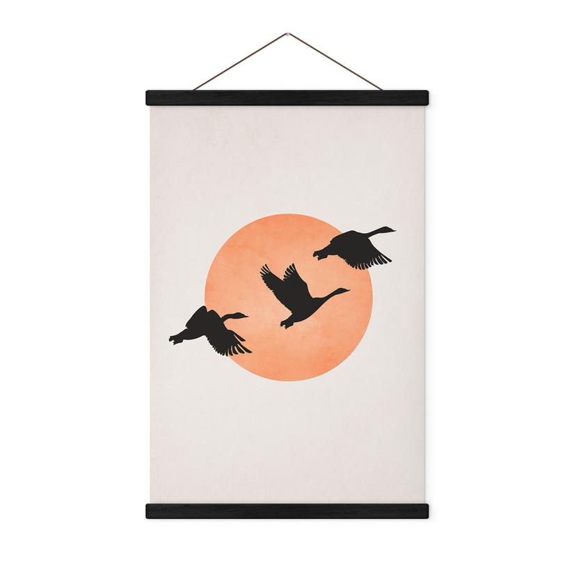 Póster de tela Pájaros frente al sol color melocotón - Kubistika