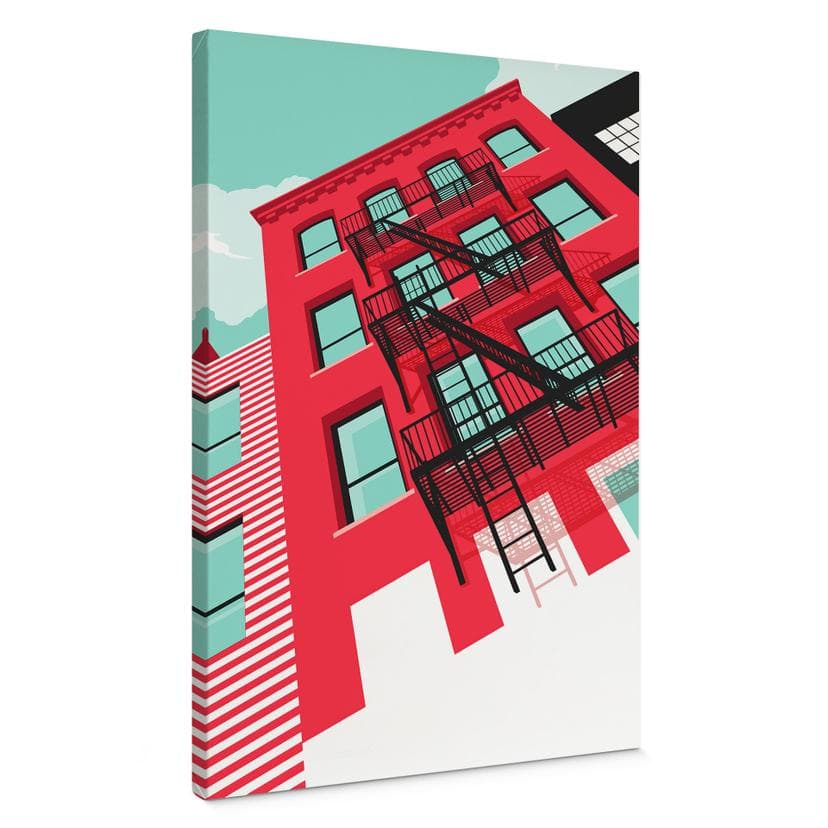 Leinwandbild Rote Fassade mit Feuertreppe in New York - Heemskerk