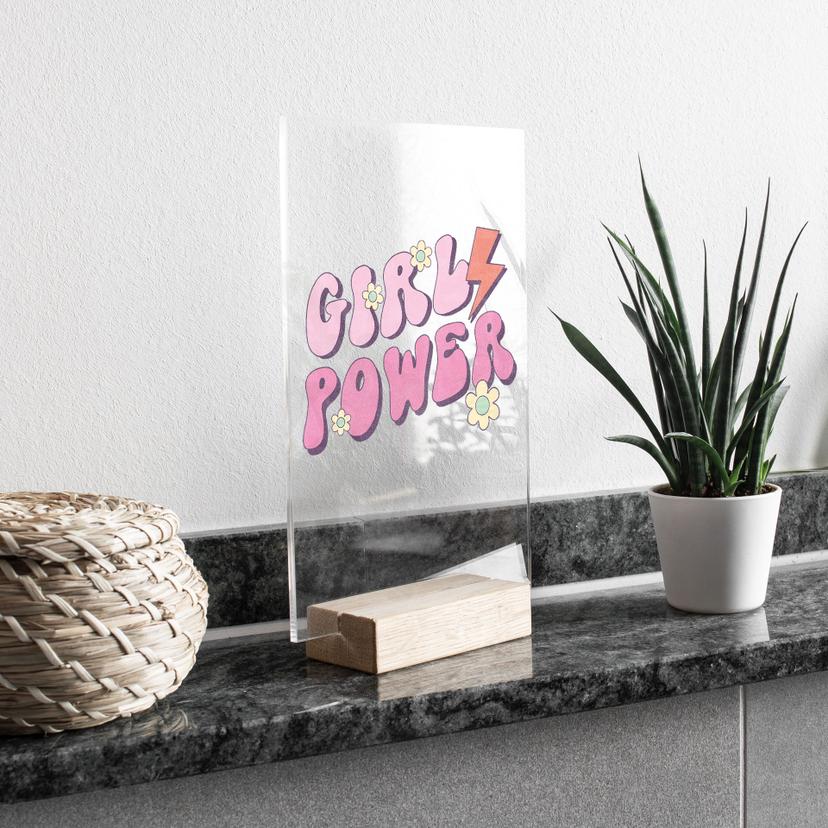 Supporto da tavolo Girl Power con scritte retrò viola