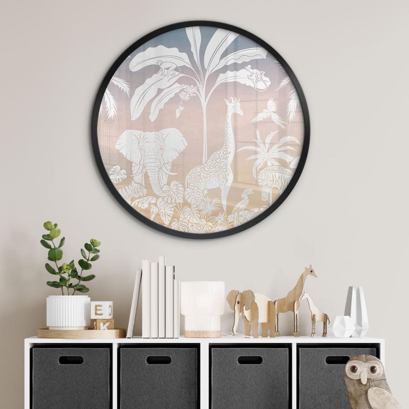 Poster med djungelparadis och vilda djur - Ombre - Kikki Belle - Round