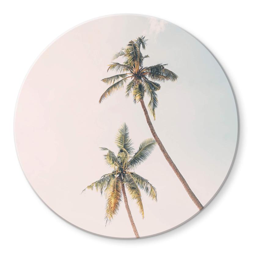 Tableau sur verre rond Sisi & Seb - Palmiers au vent
