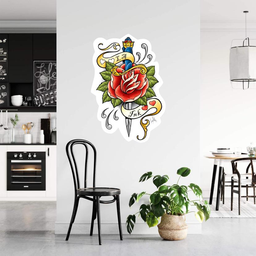 Sticker mural - LA Ink poignard et rose