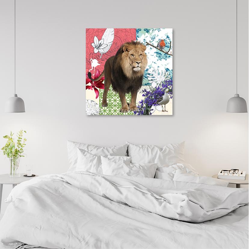 Stampe su tela, Collage di leoni e uccelli