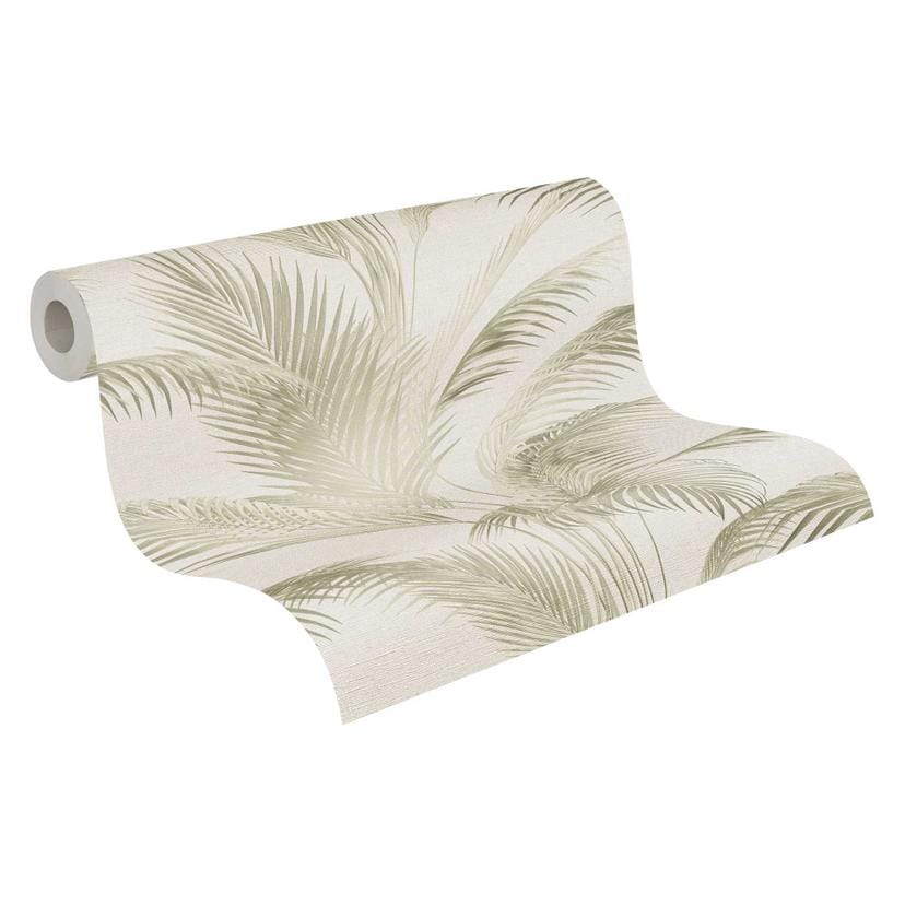 Carta da parati a palme beige verde - Carta da parati in tessuto non tessuto con motivi tropicali in