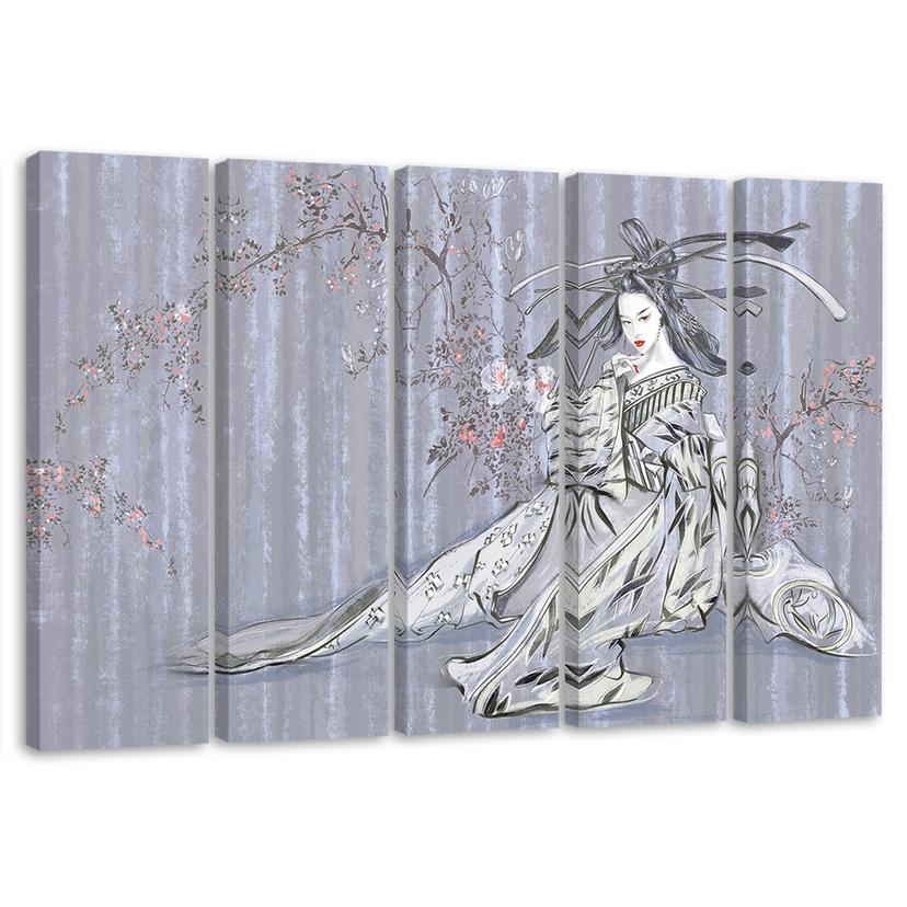 5 stykke lærredstryk, traditionel japansk geisha