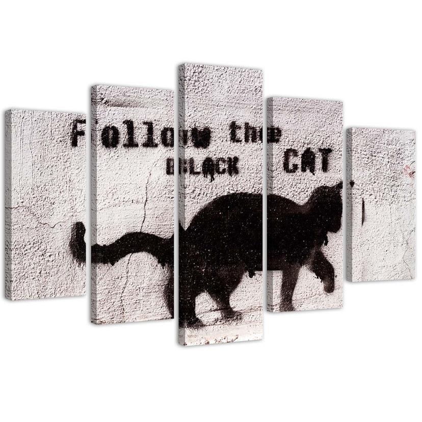 5 stykke lærredstryk Black Cat Texture Concrete