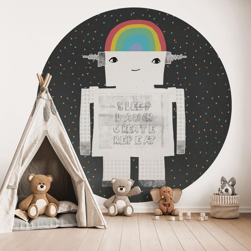 Fototapet Rainbow Robot Sleep Laugh Create - Treechild - Rund - Selvklæbende/ikke-vævet