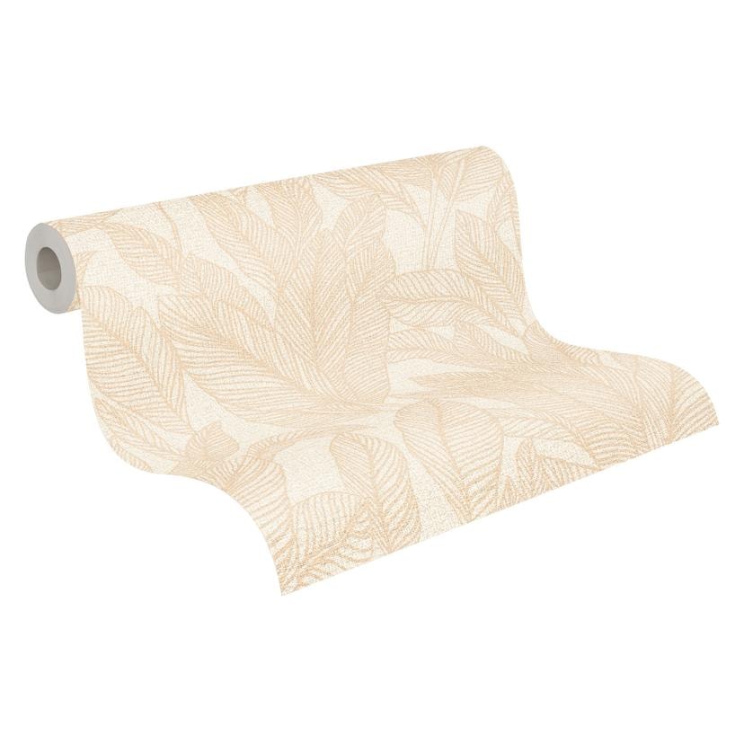 Carta da parati per camera da letto COSMOPOLITAN con foglie beige crema - Carta da parati in tessuto