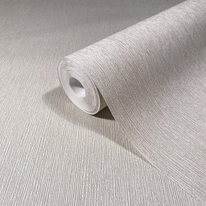 Non-woven tapet i textilutseende med strukturerad yta vit, beige enfärgad