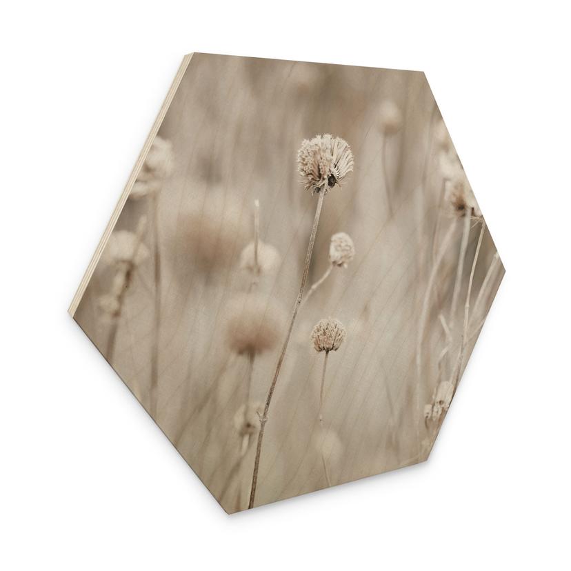 Sekskantet billede af træ Tørrede blomster i bløde toner - Annie