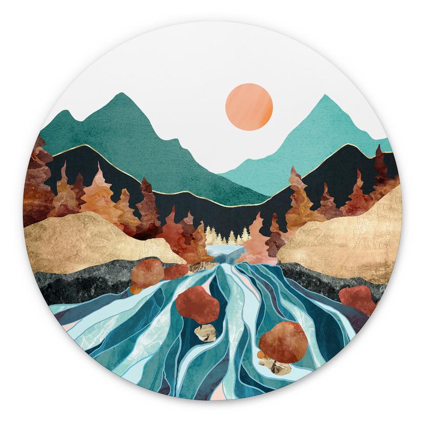 Wandbild Berg Land Fluss - SpaceFrog Designs - Rund - Alu-Dibond