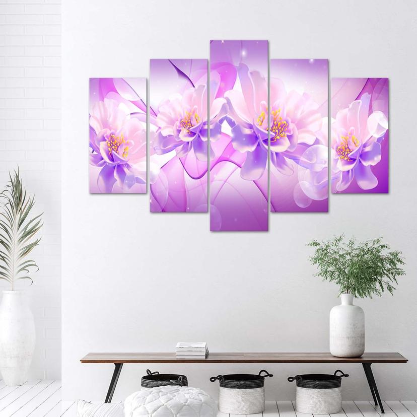 Stampa su tela 5 pezzi Fiori viola Natura
