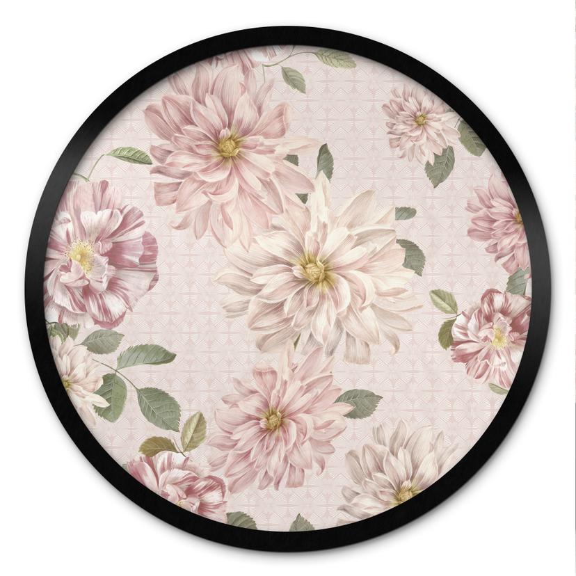 Plakat Dahliaer Shabby Chic Pink - Blomsterdekoration - Rund