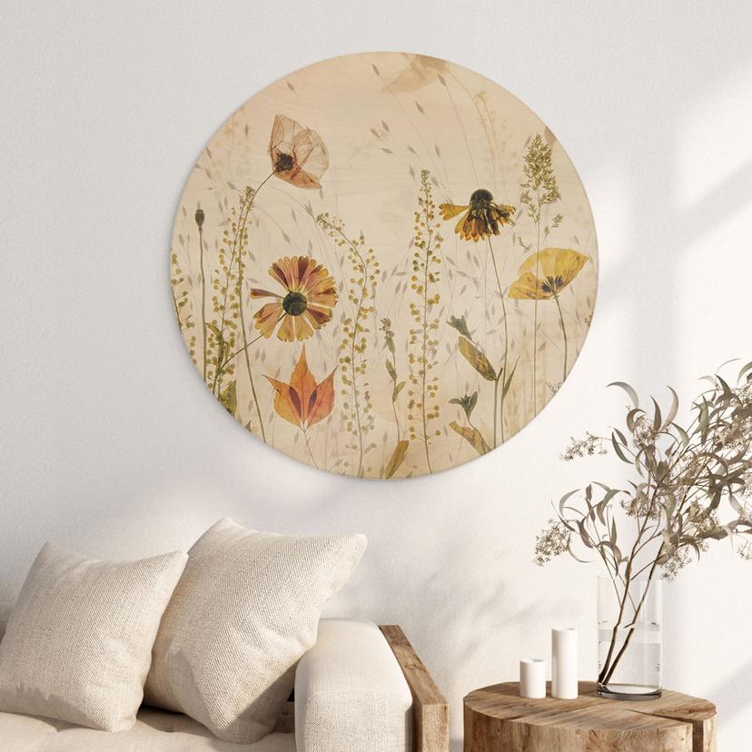 Quadro in legno Fiori di campo alla luce del sole - Talen - Rotondo