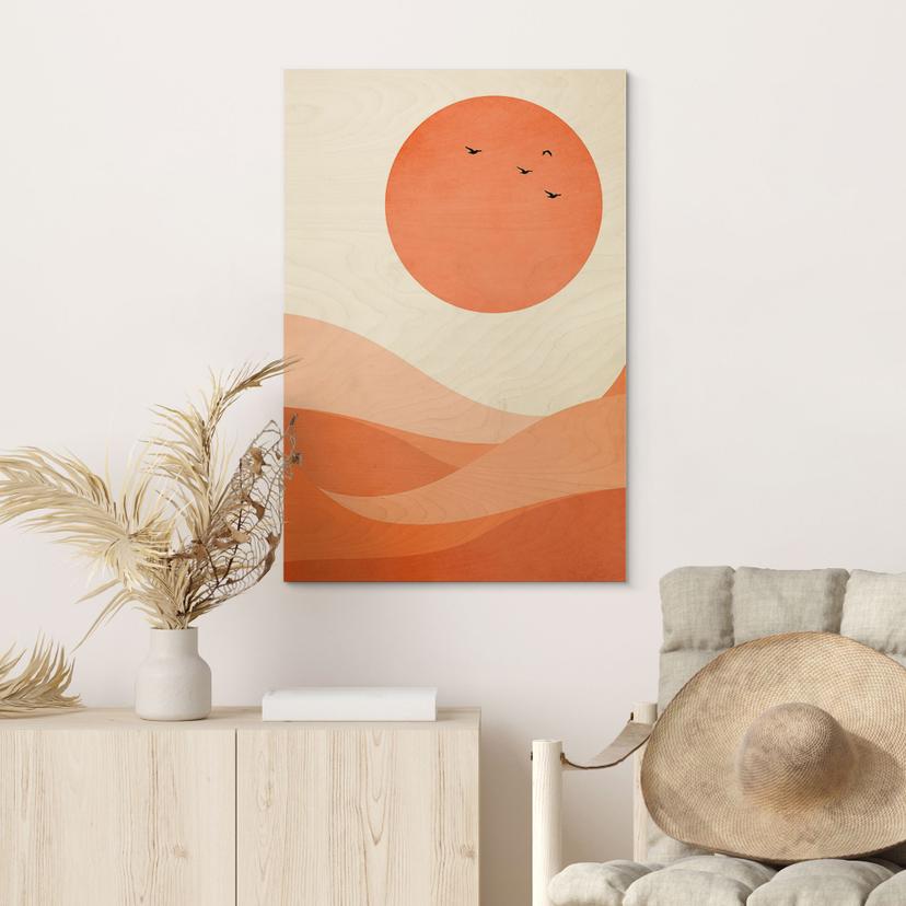 Cuadro de madera armonioso paisaje naranja - Kubistika