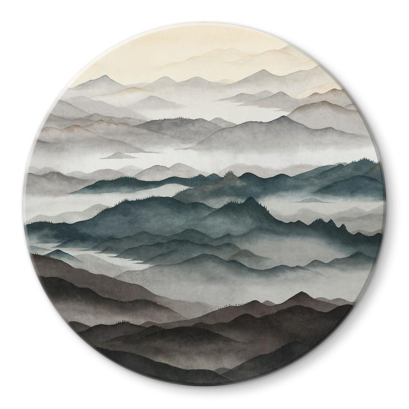 Glasbild Roerich Light - Nebelige Berglandschaft - Sir Edward x Grigory Gladarev - Rund