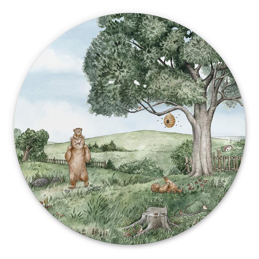 Tableau sur alu-Dibond rond Kikki Belle - Ours et Abeilles