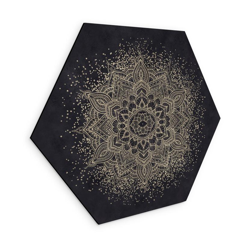 Sekskantet billede Elegant mandala i sort og guld - Bloomery Decor - Aluminium dibond