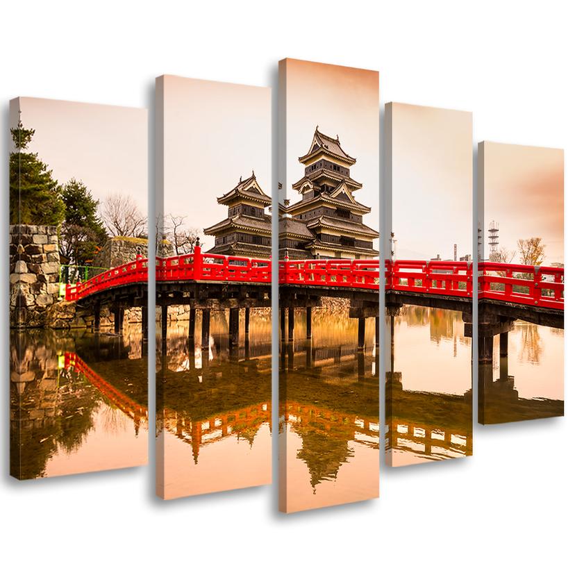 5 stykke lærred Print Japan Bridge Trees Nature