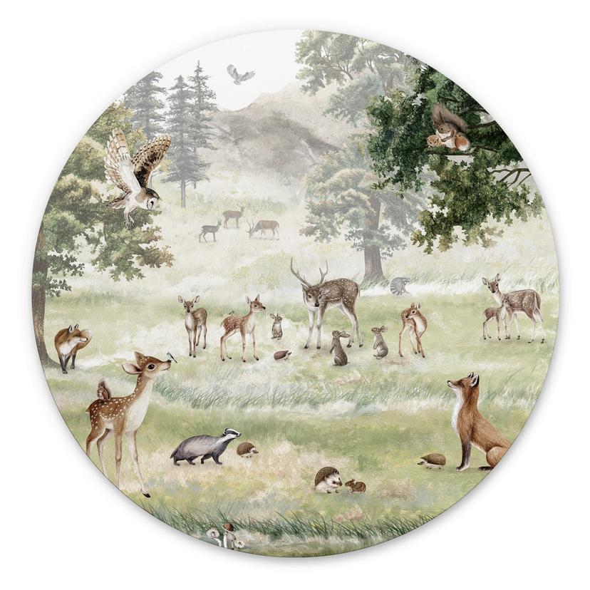 Tableau sur alu-Dibond rond Kikki Belle - Plaisir en forêt
