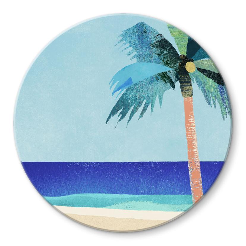 Tableau en verre Plage de vacances avec palmier - Rivers - Rond