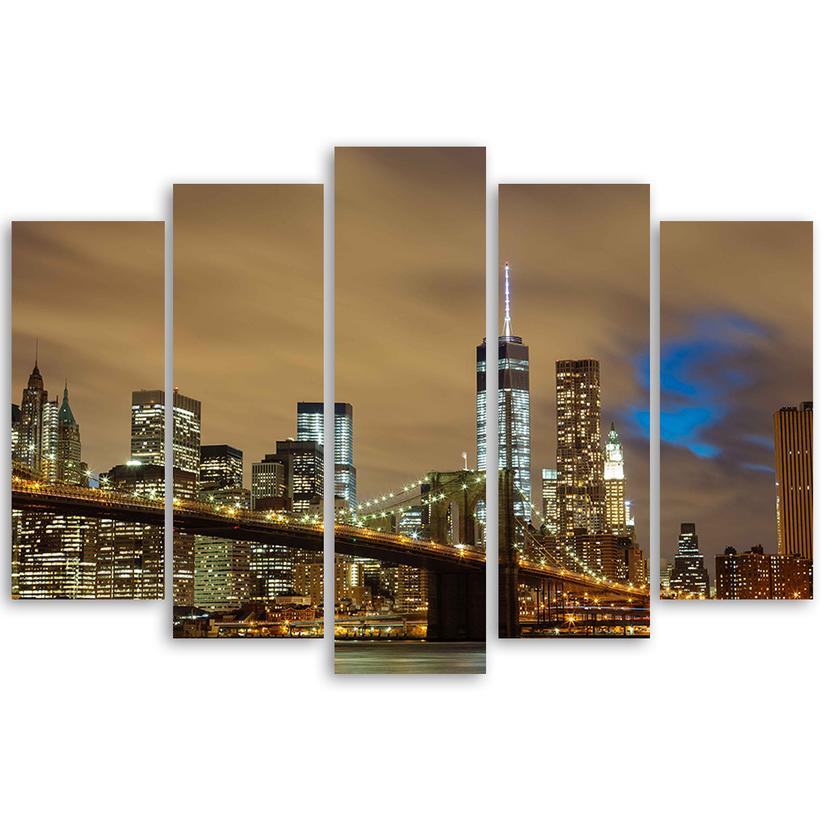 Stampa su tela 5 pezzi Skyline di New York USA Manhattan marrone
