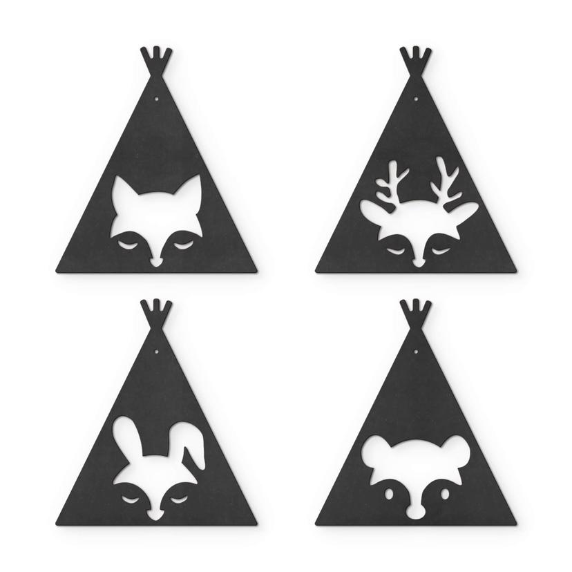 Decoro MDF + corda - Animali (4 pz.)