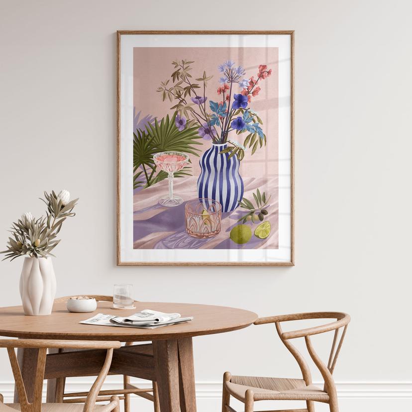 Poster natura morta fiori e cocktail estivi - Goed Blauw