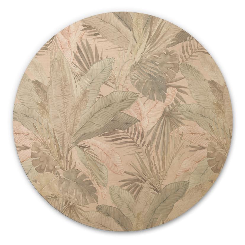 Cuadro de madera hojas tropicales en la jungla pastel - Bloomery Decor - Redondo