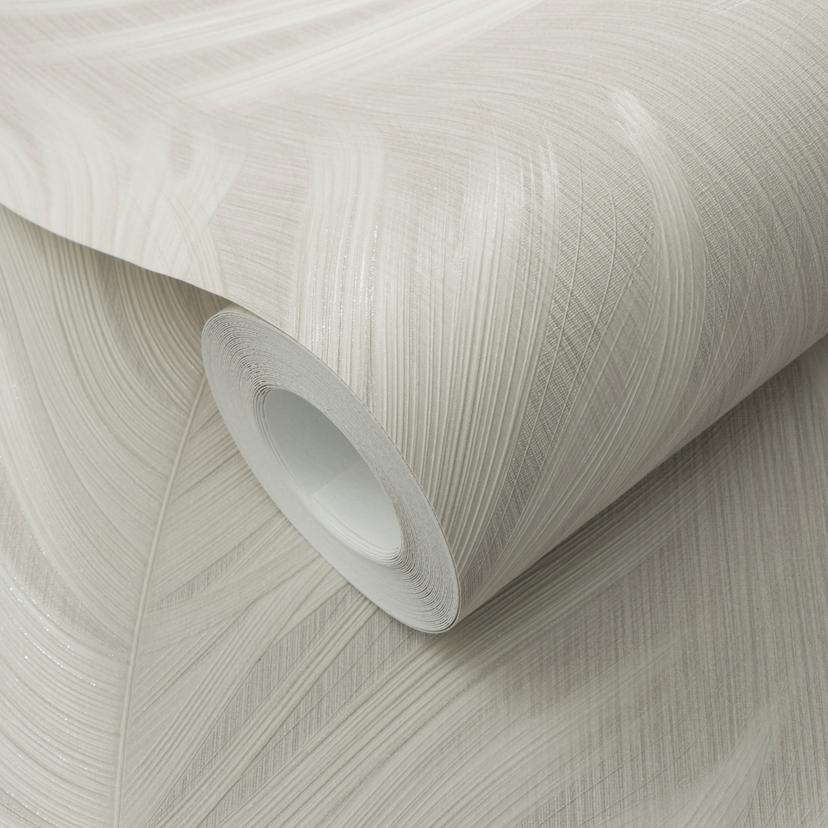 Vliesbehang, bladmotief behang Aurora licht taupe