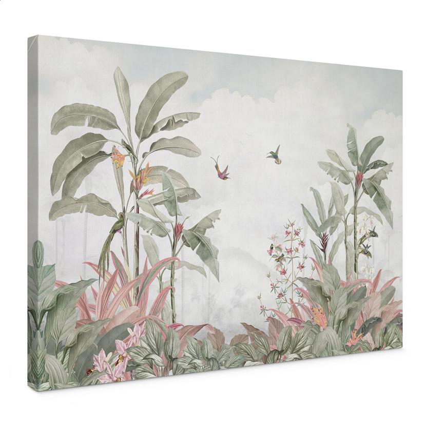 Canvasbillede Tropisk idyl med kolibri blå - Bloomery Decor