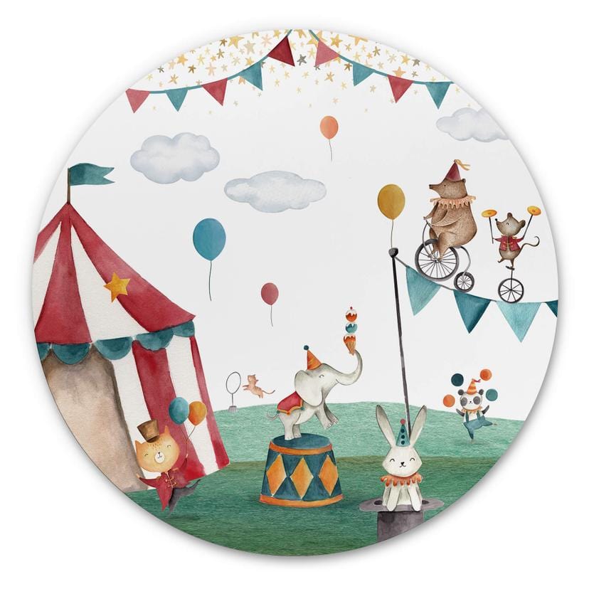Tableau sur alu-Dibond rond Oliver Robins - Le cirque en folie