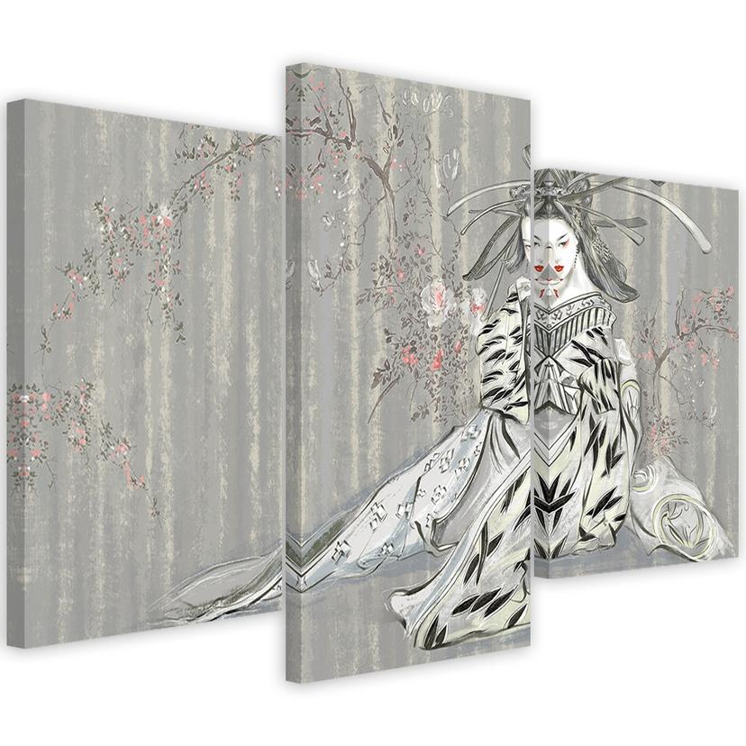 3 stykke lærredstryk, traditionel japansk geisha