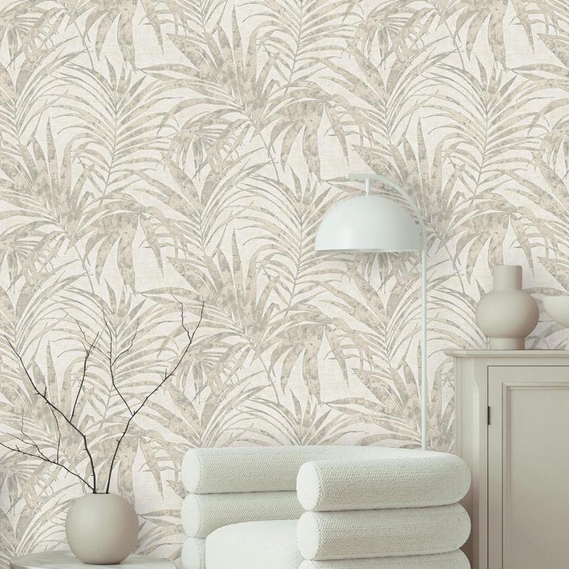 papier peint à fleurs, papier peint intissé Novamur Yvi blanc, grège