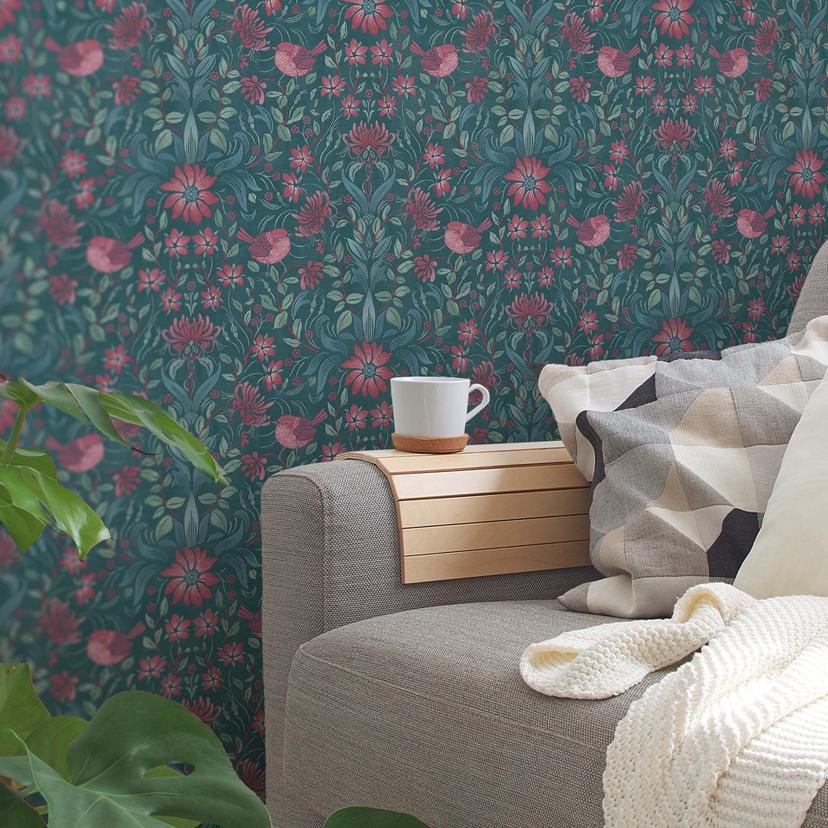 tapet blomstret grøn pink - non-woven tapet landsted A.S. Création - mat og lys struktur
