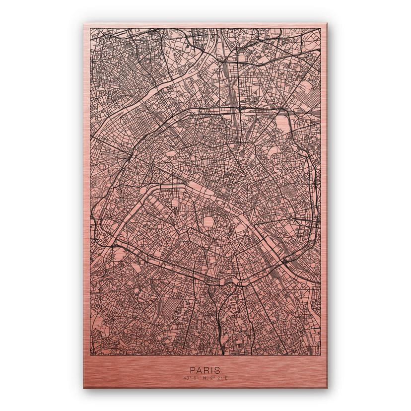 Alu-Dibond mit Kupfereffekt Stadtplan Paris