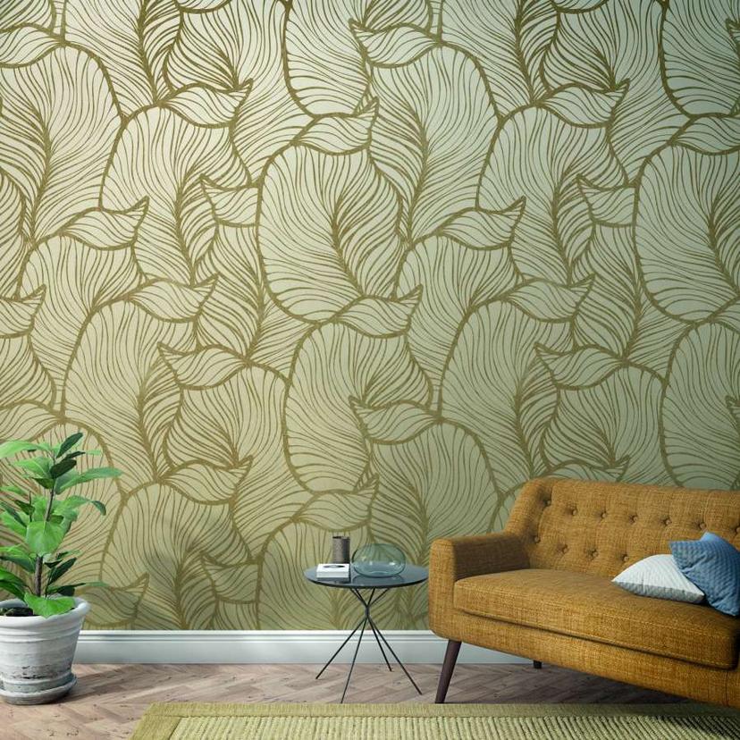 Abstrakt bladmønster tapet Beige, Blomster 2,70 x 1,59 m