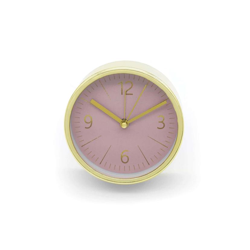 Wecker in Gold-Optik mit Rosa - Rund Ø11 cm